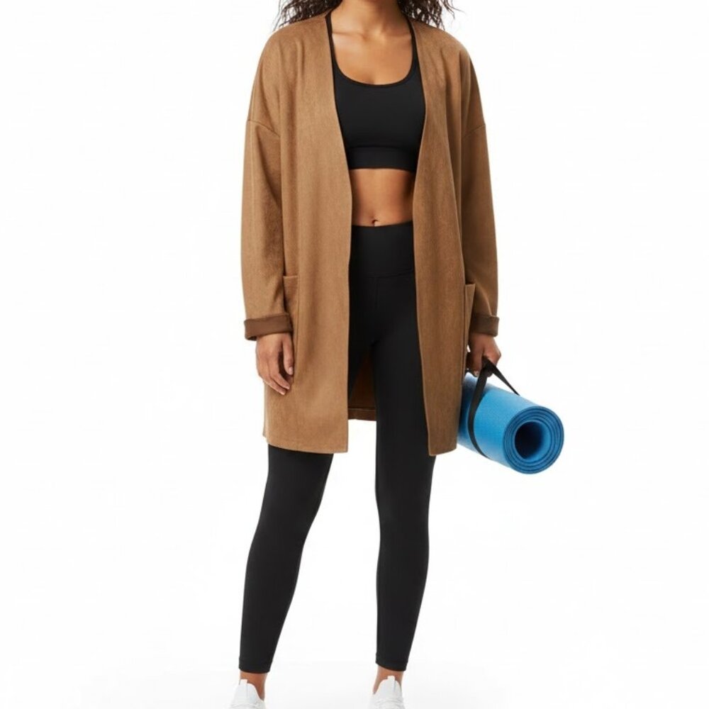 Zara Tan Faux Suede Duster Cardigan Jacket M Minimalist Boho Shacket
